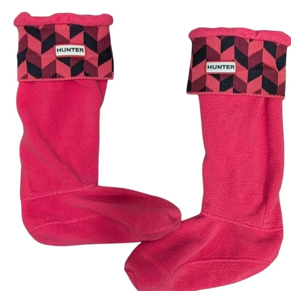 Hunter Fleece Boot Socks Pink Black Buffalo Plaid Logo‎ Women's Size M  US(5-7)